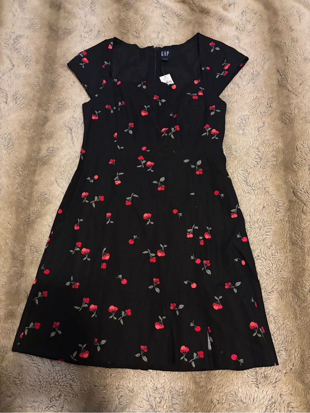 Gap XS Cherry Print Black Dress - NEW